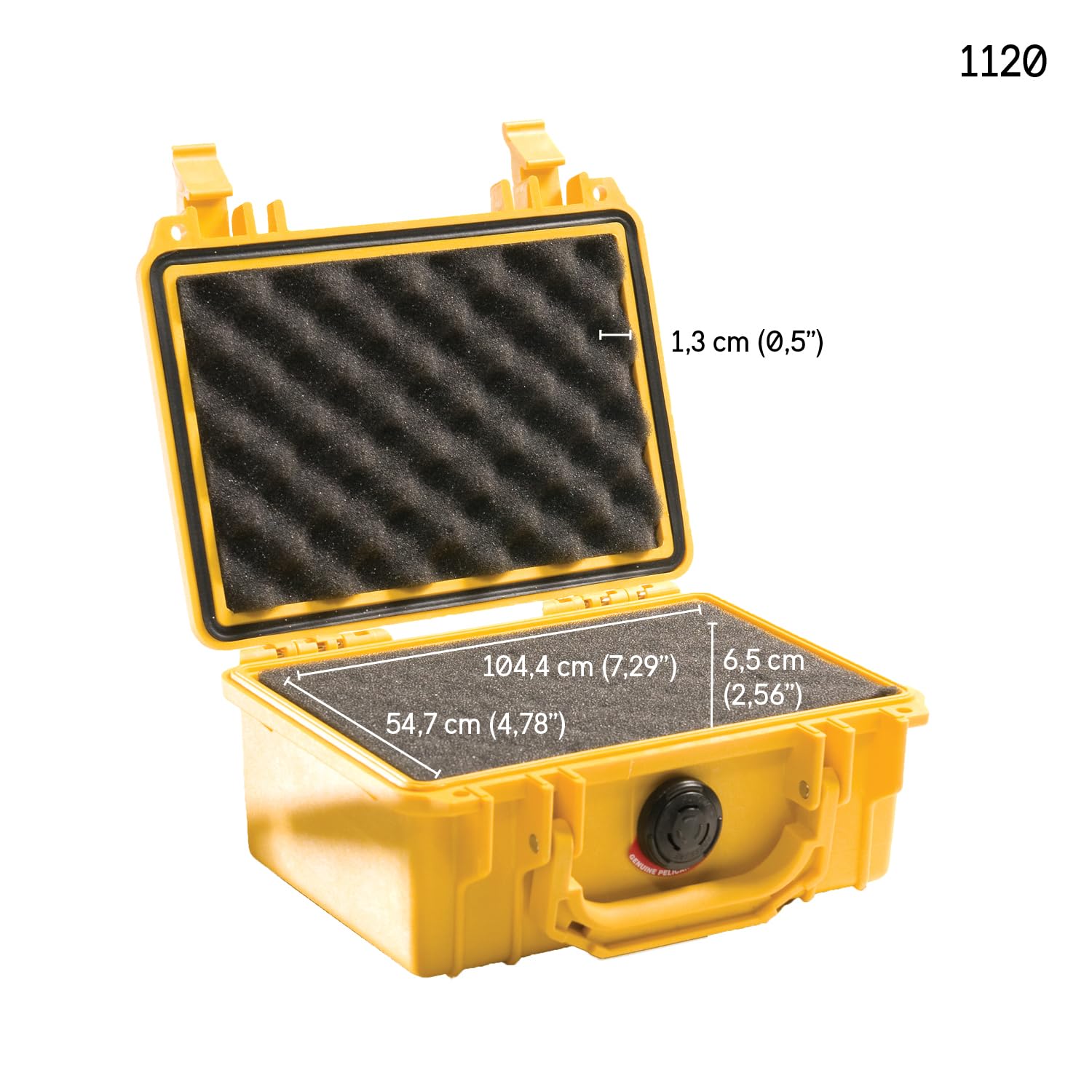 PELI 1120 Maleta profesional para cámara réflex digital SLR a prueba de golpes, IP67 estanca2L de capacidad, fabricada en EE.UU., con espuma personalizable, color amarillo