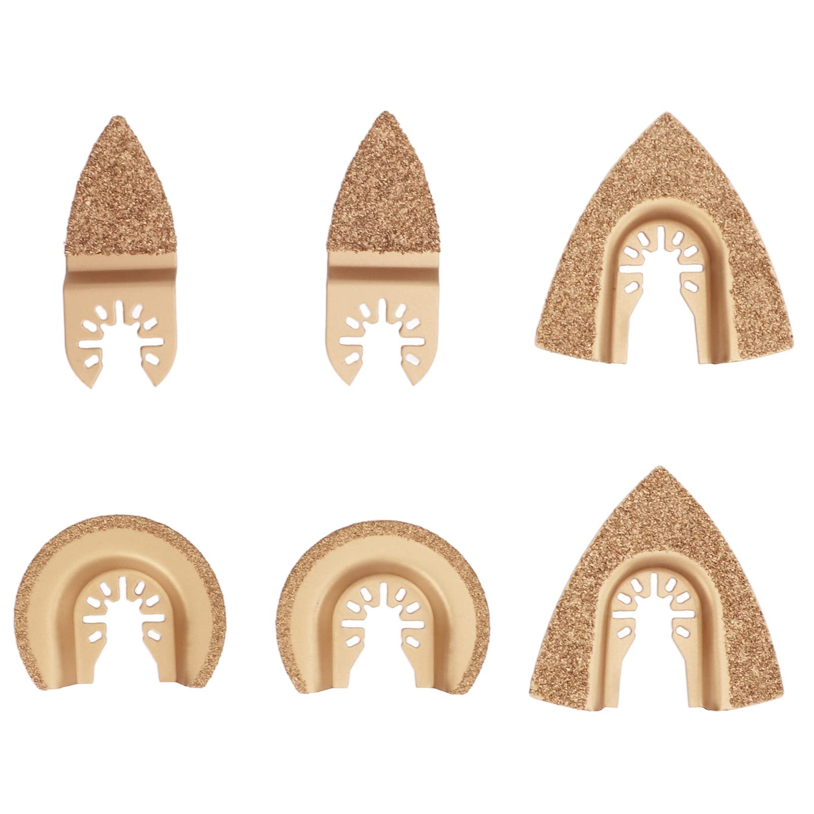 Carbide Grit Oscillating Multi-Tool Blades, 6Pcs Universal Fit Mixed Set - Semicircle/Triangular/Finger, for Cutting Tile, Grout, Concrete, Masonry,