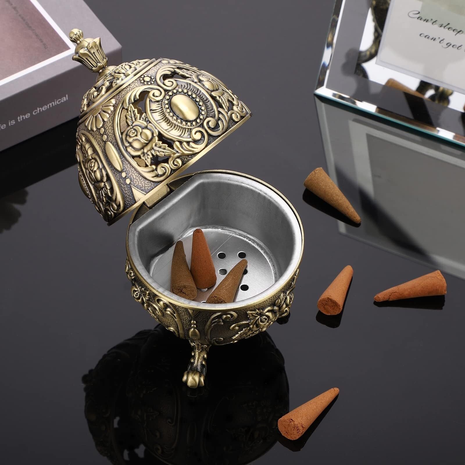 Bruciatore per Incenso personalità Creativa Bruciatore di Incenso Ornamenti Decorazioni for Interni Domestici Famiglia Ufficio(Gold)