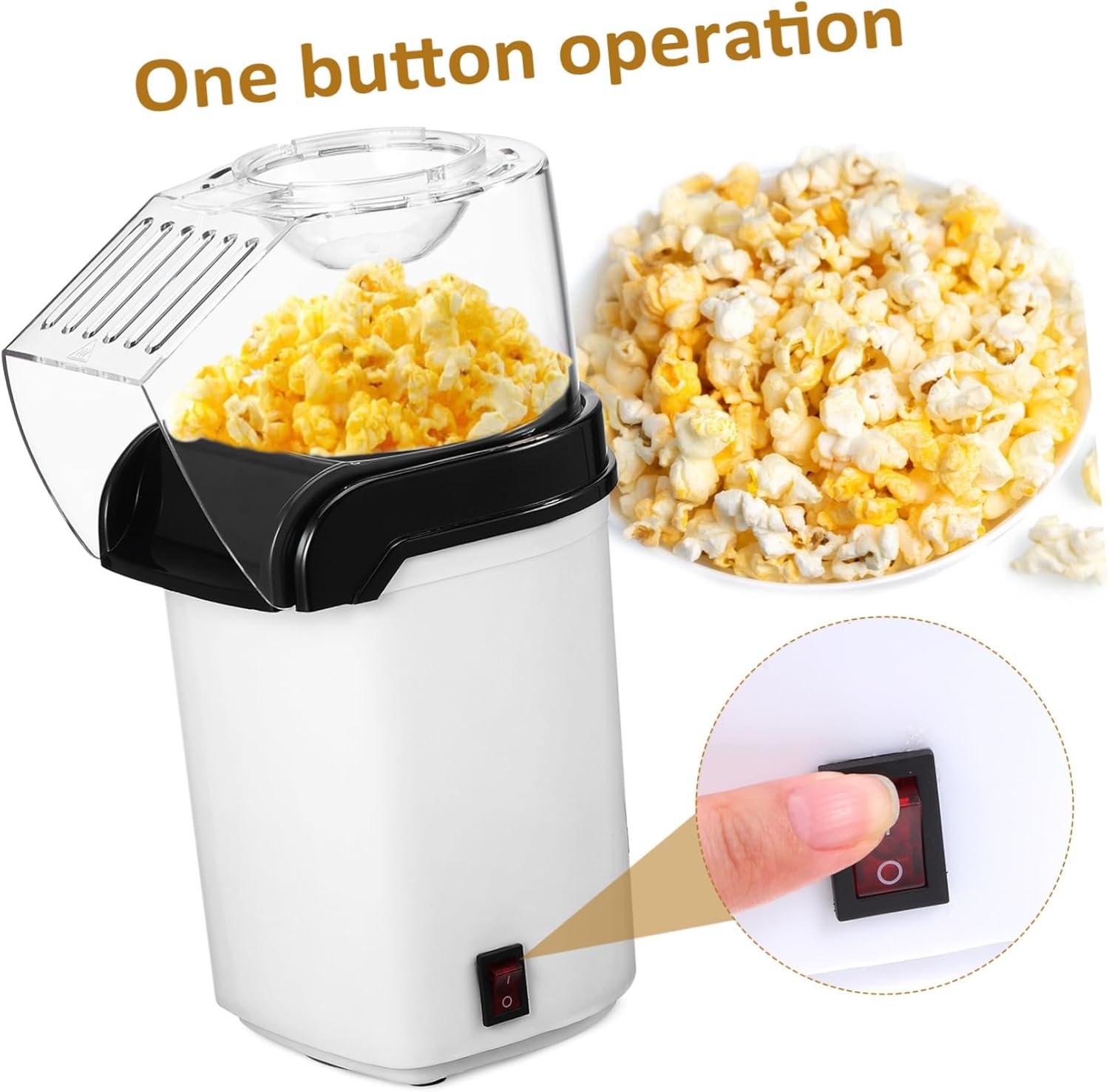 VOSAREA Electric Hot Air Popcorn Maker for Home Compact Popcorn Machine with Serving Bowl 110V US Plug for Parties