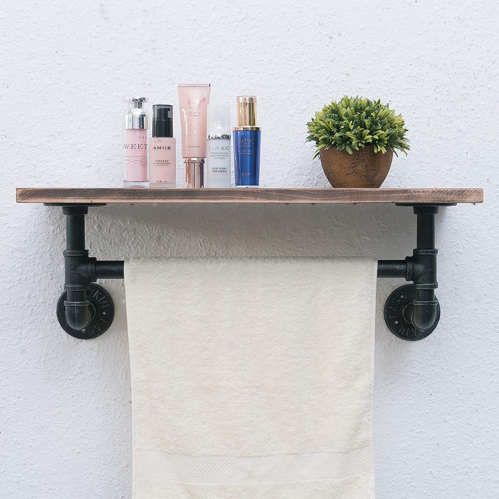 Bathroom Shelves Wall Mounted,24in Industrial Pipe Shelving,Rustic Wood