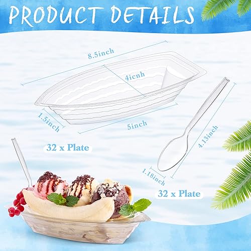 Miniatura 2 de Sieral 32 botes divididos desechables de 8 onzas con cucharas, cuencos de plástico transparente para helados, platos de helado divididos de plátano,