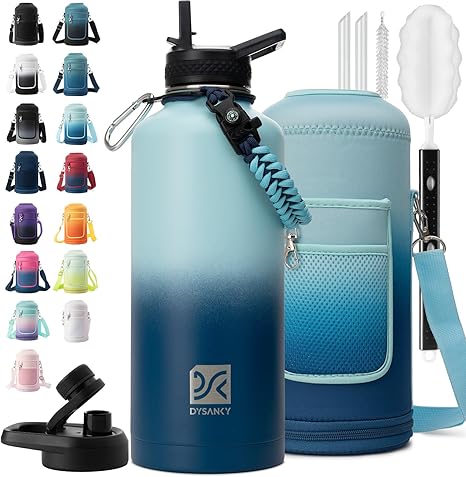 Insulated Water Bottle | Thickened Stainless Steel for Gym and Hiking with Straw, Carrier Bag, Handle Strap | BPA-Free 87 oz