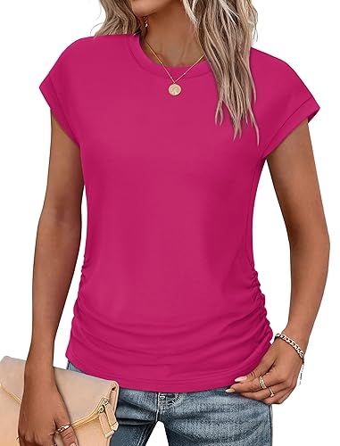 SAMPEEL Womens Summer Tops Trendy 2025 Ruched Cap Short Sleeve
