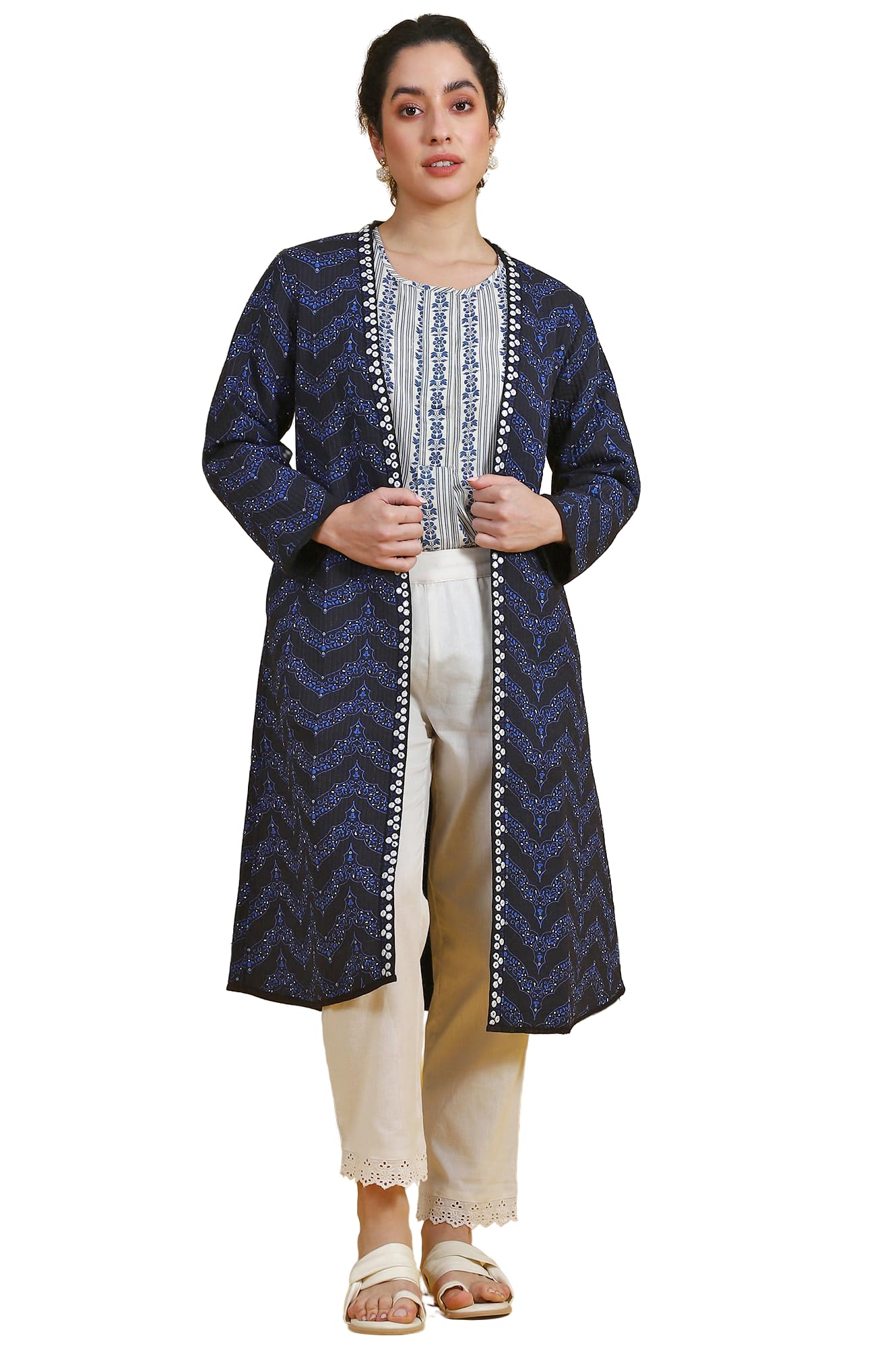 Geometric Printed Rayon Straight Coat-image-22