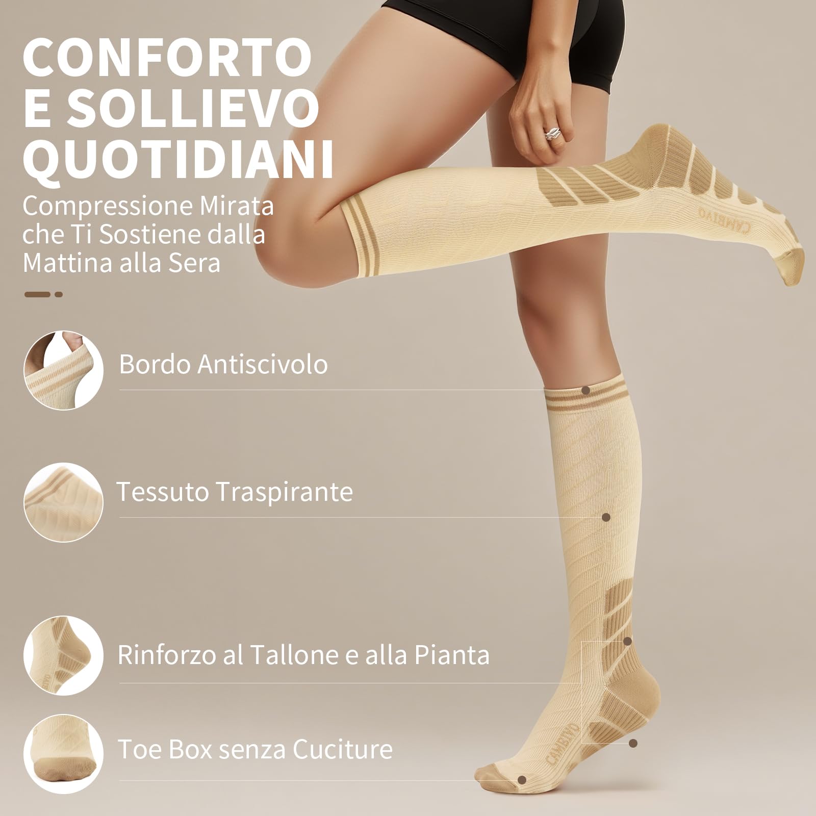 CAMBIVO Calze Compressione Graduata Donna Uomo 3 Paia, Calze a Compressione Graduata 20-30mmHg, Calze Antitrombo Elastiche a Compressione, Gambaletti Calzini per Sportive, Vene Varicose, Aereo, Corsa