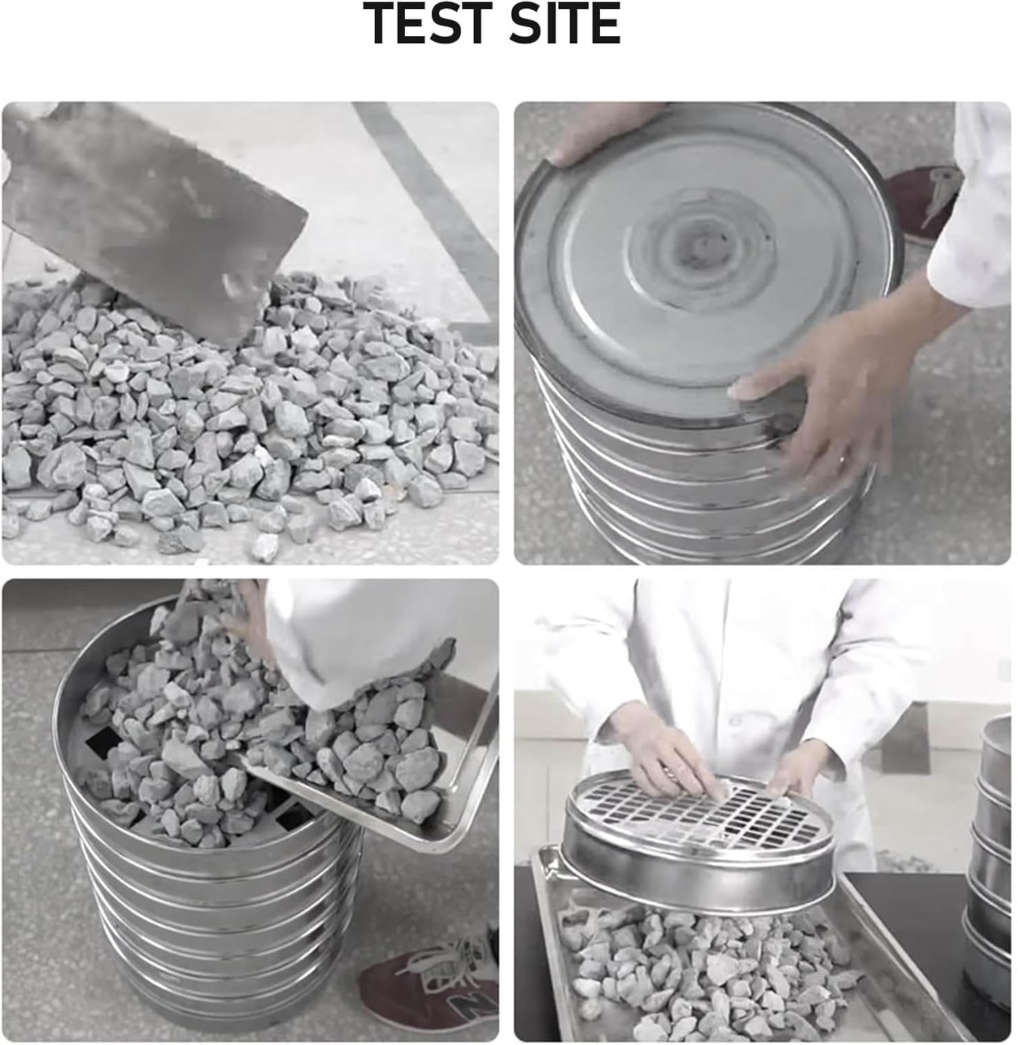 Setaccio per ghiaia in acciaio inox, diametro 30 cm, setaccio per test di laboratorio con apertura quadrata, include fondo e coperchio, maglia fine per uso industriale