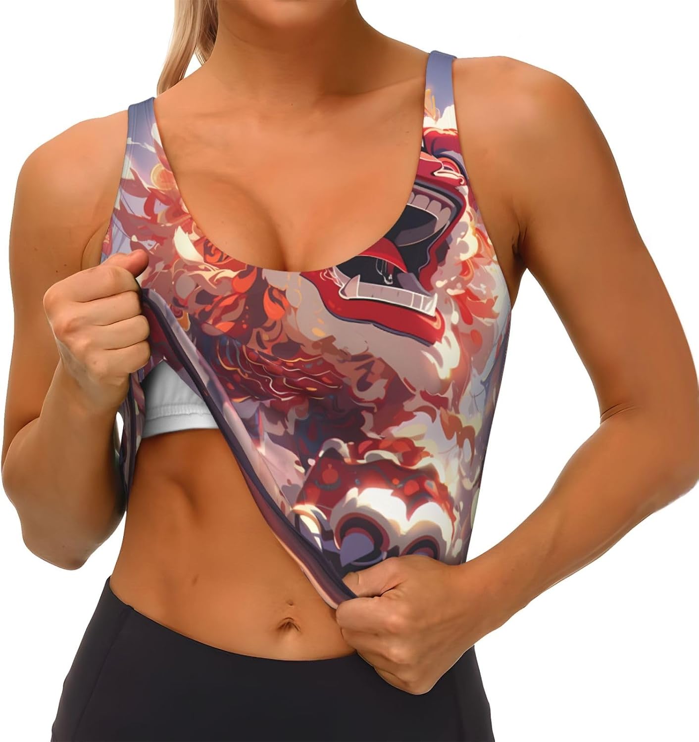 Lion Dance Activity Printed Women's Sports Vest, Suitable for Yoga, Pilates and Fitness Training -