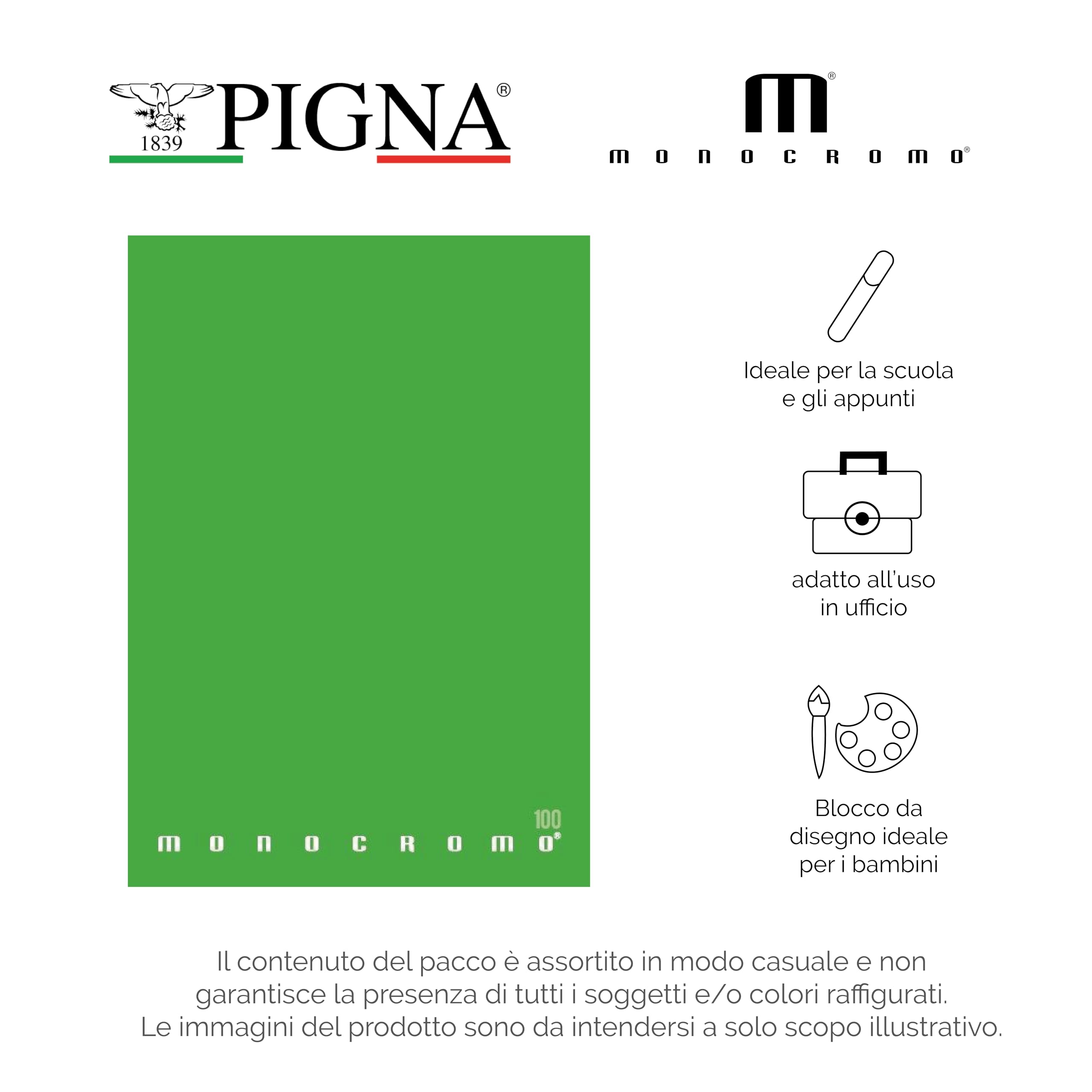 Pigna Quaderno A4 Monocromo Original 80 pagine Quadretti 5mm Confezione 10