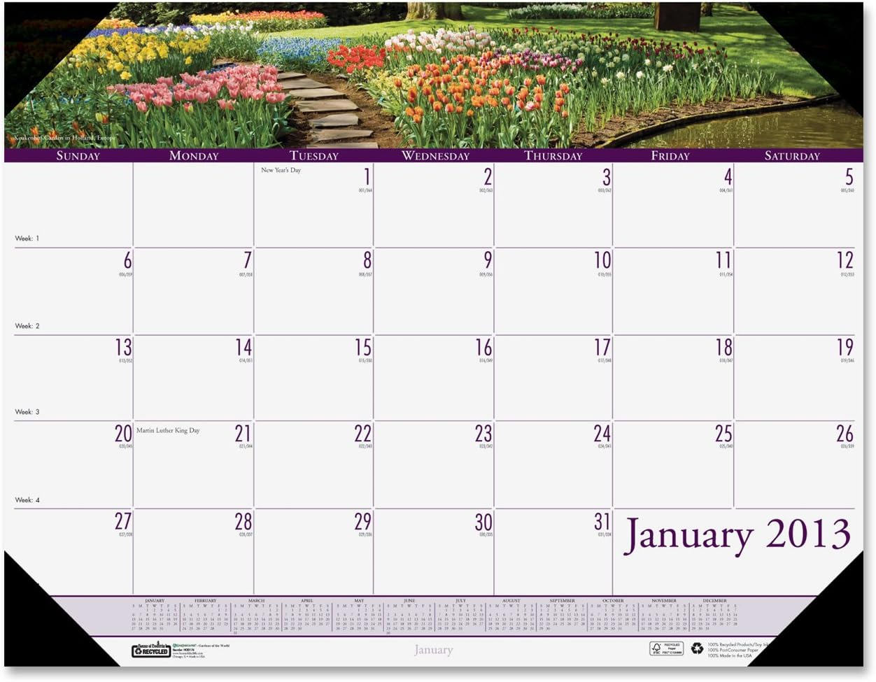 House of Doolittle Gardens of the World Photographic Monthly Desk Pad Calendar, January-December, 2013, 18-1/2 x 13