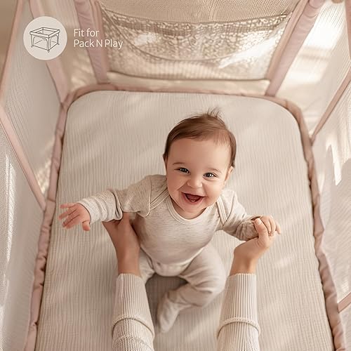 Vista 39 de Blissful Diary Sábanas de muselina para cuna, paquete y juego, sábanas ajustadas para Pack N Play, algodón suave para niños y niñas, paquete de 2