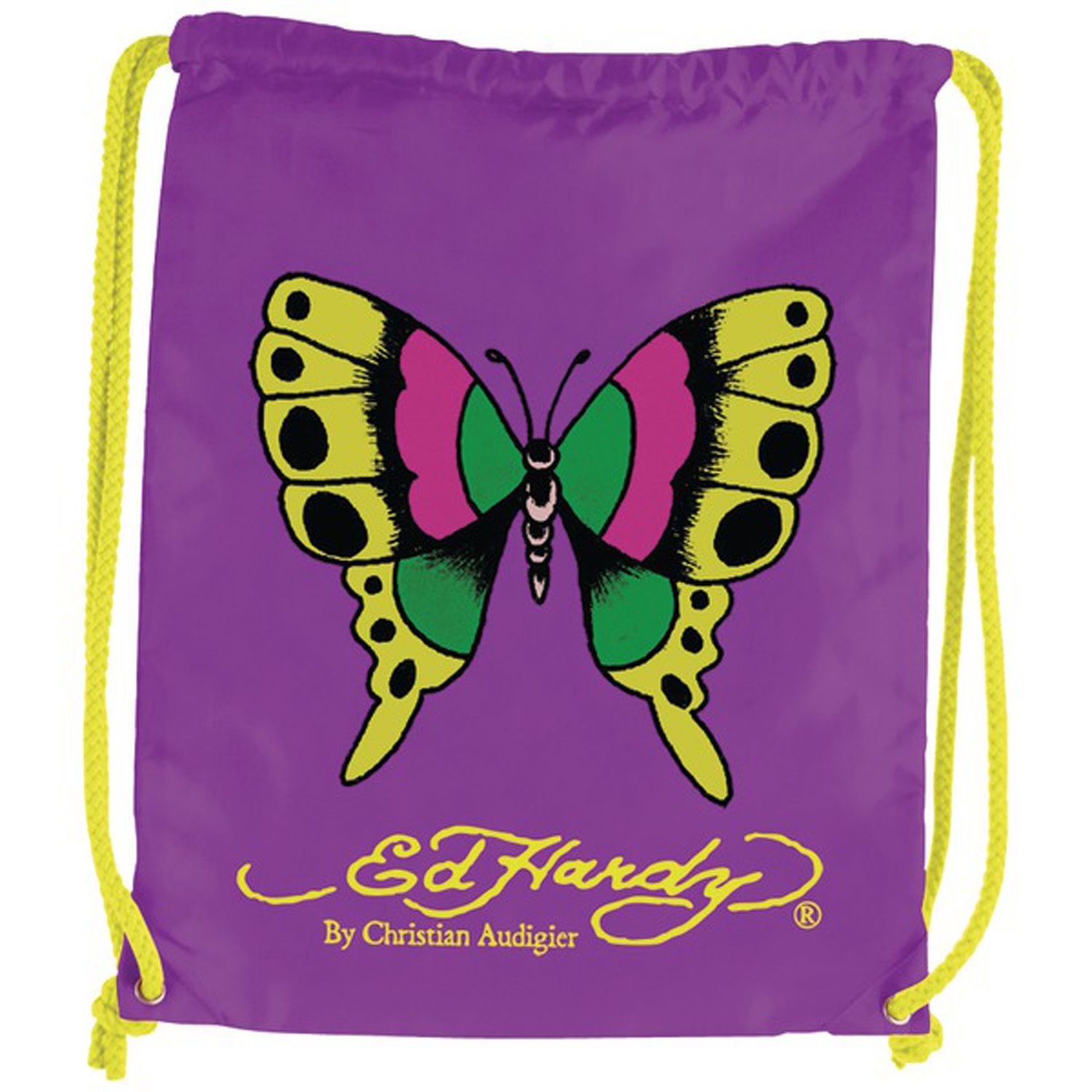 Ed Hardy Drew Drawstring Butterfly Bag -Purple