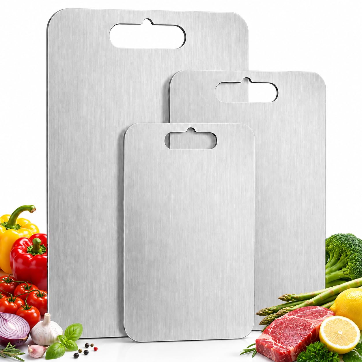 100% Pure Titanium Cutting Boards Set of 3, Double-Sided, Dishwasher Safe