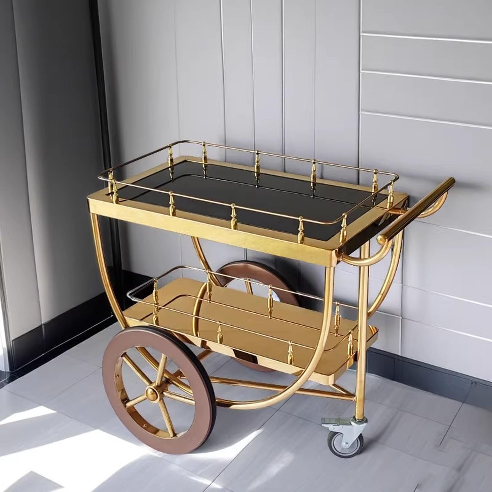Carrello di Servizio per Vino in Acciaio Inox Portatile in Stile Europeo, Carrello per la Consegna di Cibo per Hotel, ristoranti, Hot Pot, Carrello di Servizio Commerciale Resistente con ruo