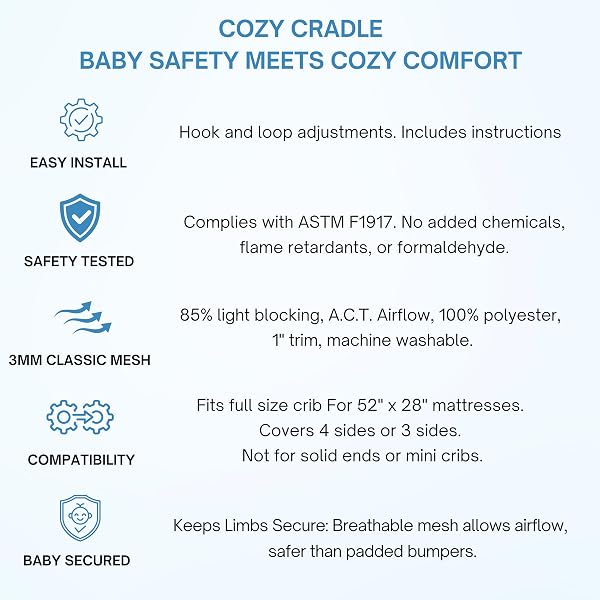 White Breathable Crib Mesh Liner β Baby Crib Bumper Alternative, Safe Airflow Mesh, Fits Standard 52" x 28" Cribs, Soft & Machine Washable Nursery Bedding - 4