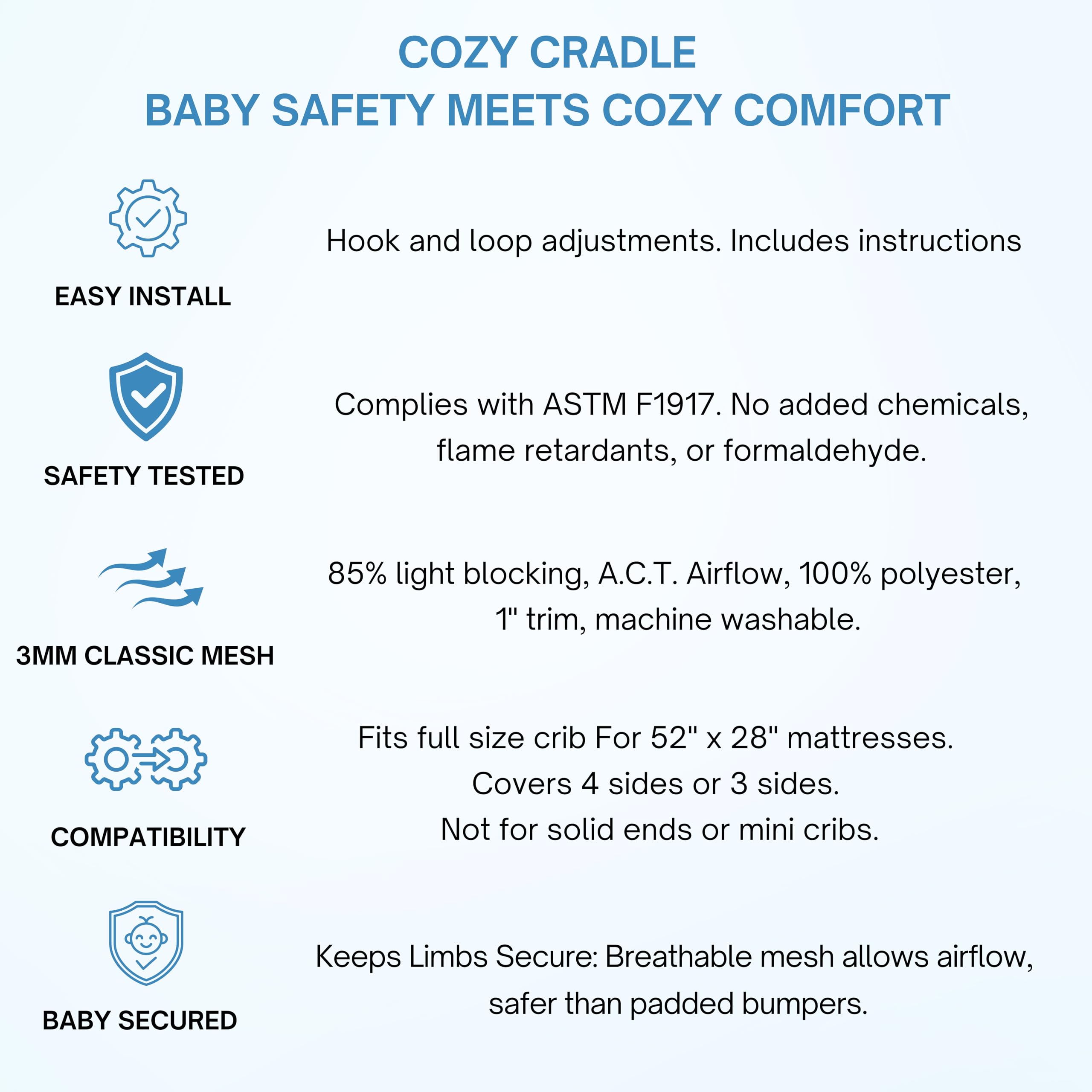 White Breathable Crib Mesh Liner – Baby Crib Bumper Alternative, Safe Airflow Mesh, Fits Standard 52" x 28" Cribs, Soft & Machine Washable Nursery Bedding — view 4