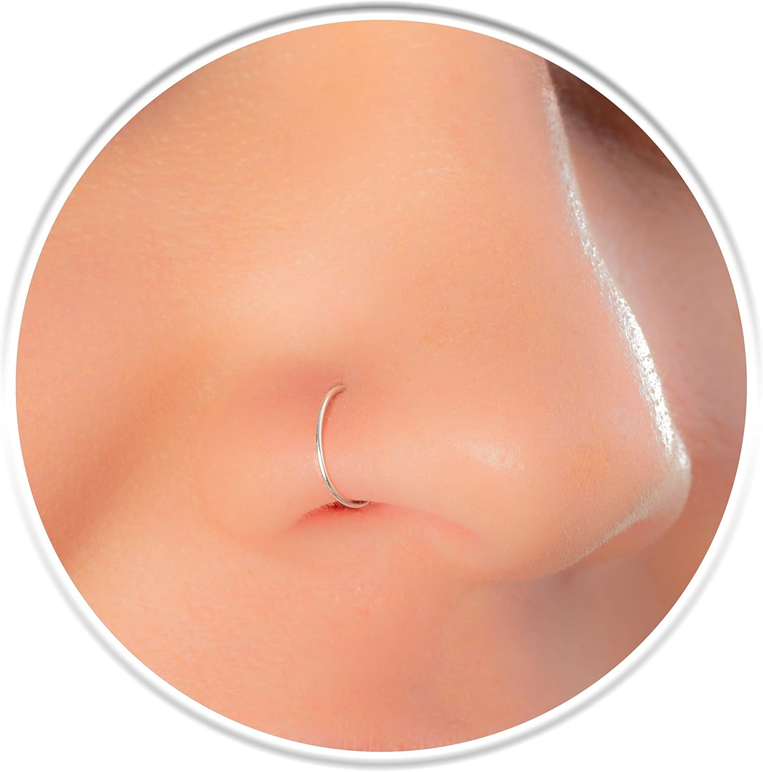 Silver Nose Ring - Thin Tiny 20 Gauge 7mm Nose Hoop Piercing Jewelry - 925 Sterling Silver Nose Rings For Women - Handmade Nose Hoops - Gift Ready