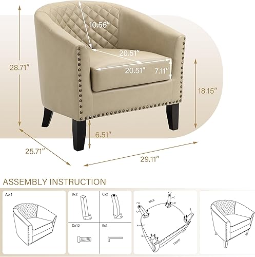 Miniatura 2 de Pia Ricco Silla decorativa de piel sintética, moderna con brazo para club, cómoda silla tapizada para sofá individual con patas de madera maciza y