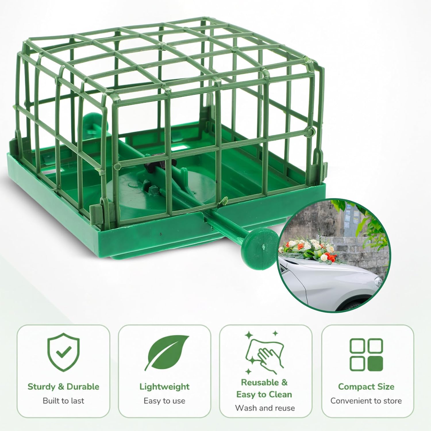 SOESFOUFU 5pcs Flower Foam Cage with Suction Cup, Green Floral Foam Holder for Wedding Car Decoration, Table Centerpiece Floral Arrangement 5.3x4.7x3.5''