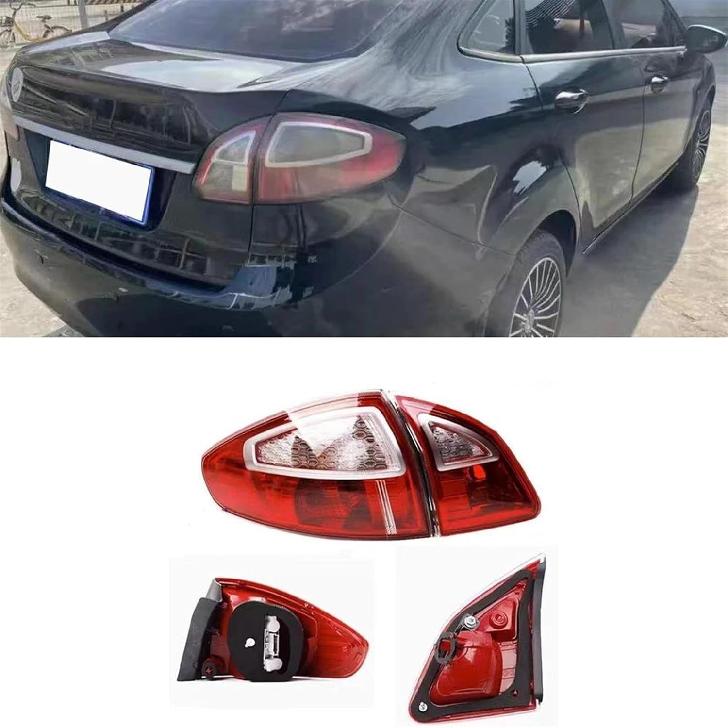 Car Rear Lights Upgrade Left Right Side Tail Lamp for Fiesta Sedan 2009 2010 2011 2012 Rear Tail Light Brake Lamp Without Bulbs(Right Inside)