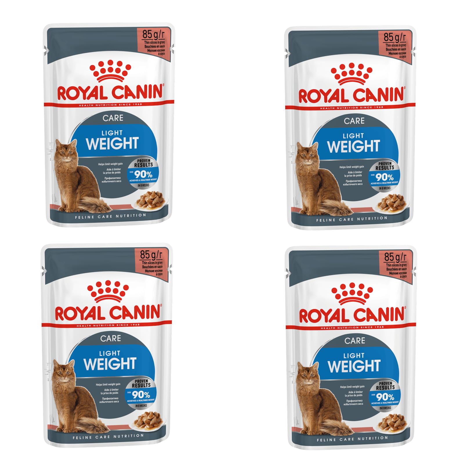 Royal Canin Light Weight Care Gravy | Confezione da 4 | 4 x 12 x 85 g | Cibo umido per gatti | Per il supporto dei gatti in sovrappeso | Contiene ferro, manganese e zinco