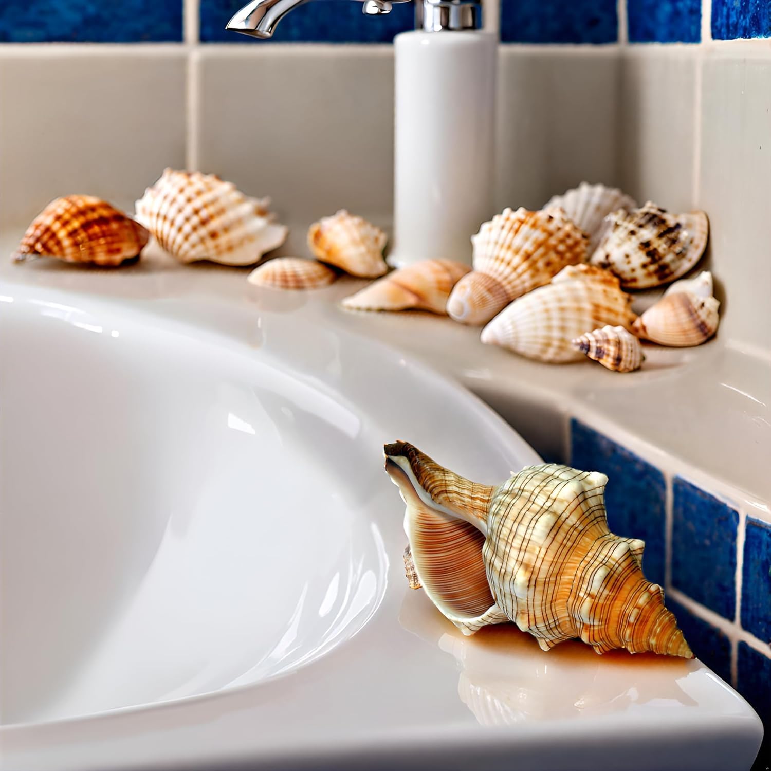 Große Fasciolaria Trapezium Muschel 22–23 cm – Echte Trapez Bandschnecke – Maritime Dekoration, Badezimmer Deko, Aquarium Zubehör, Strandhaus Stil, Geschenk für Meerliebhaber