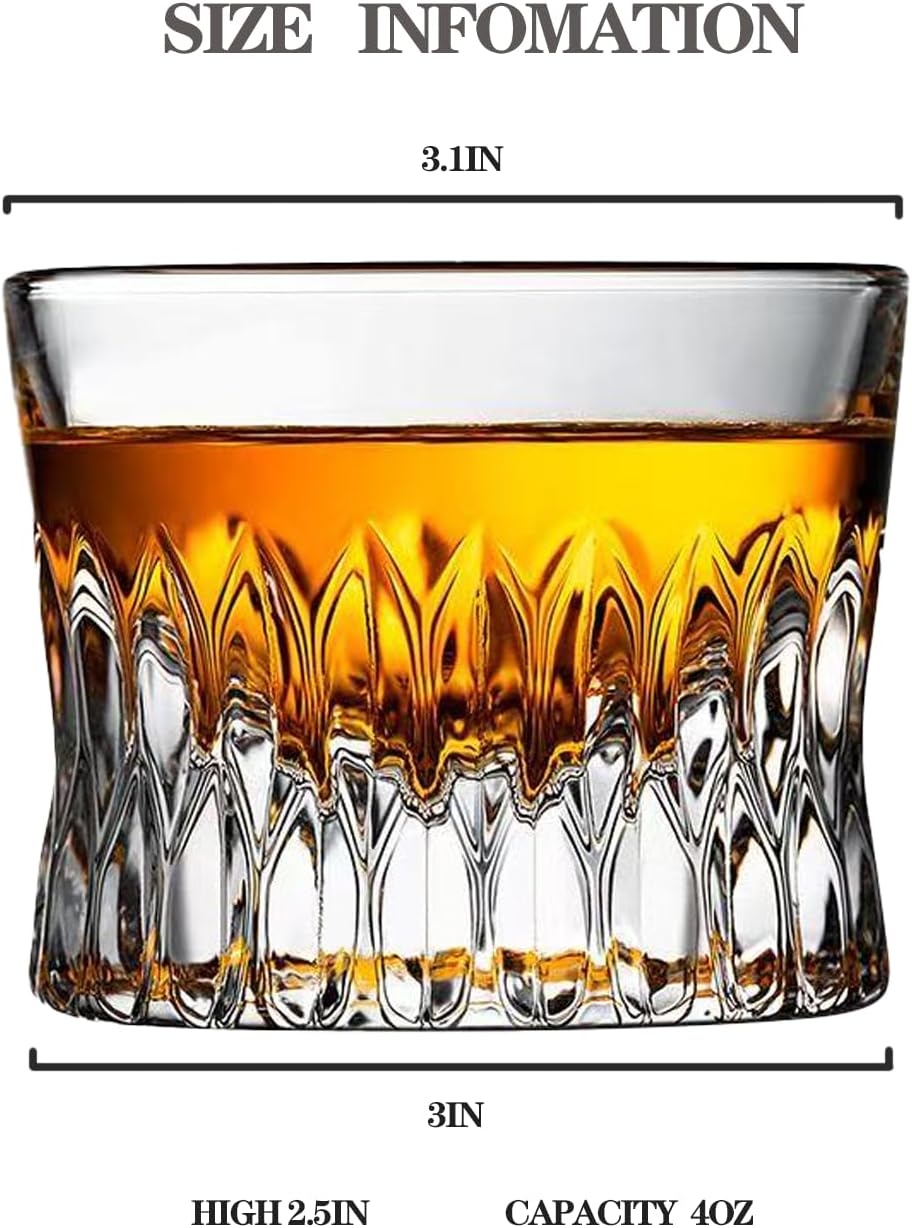 Whiskey Glass Set of 6&Reusable Stainless Steel Metal Whiskey Ice Stones Metal Ice Cube Balls (4PACK)