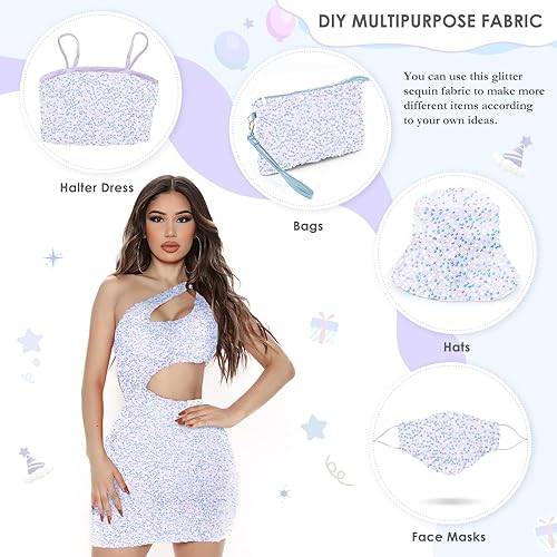 Miniatura 6 de The Yard - Tela de terciopelo con lentejuelas iridiscentes blancas de 2 yardas, tela de terciopelo elástico para coser disfraces, hacer vestidos,