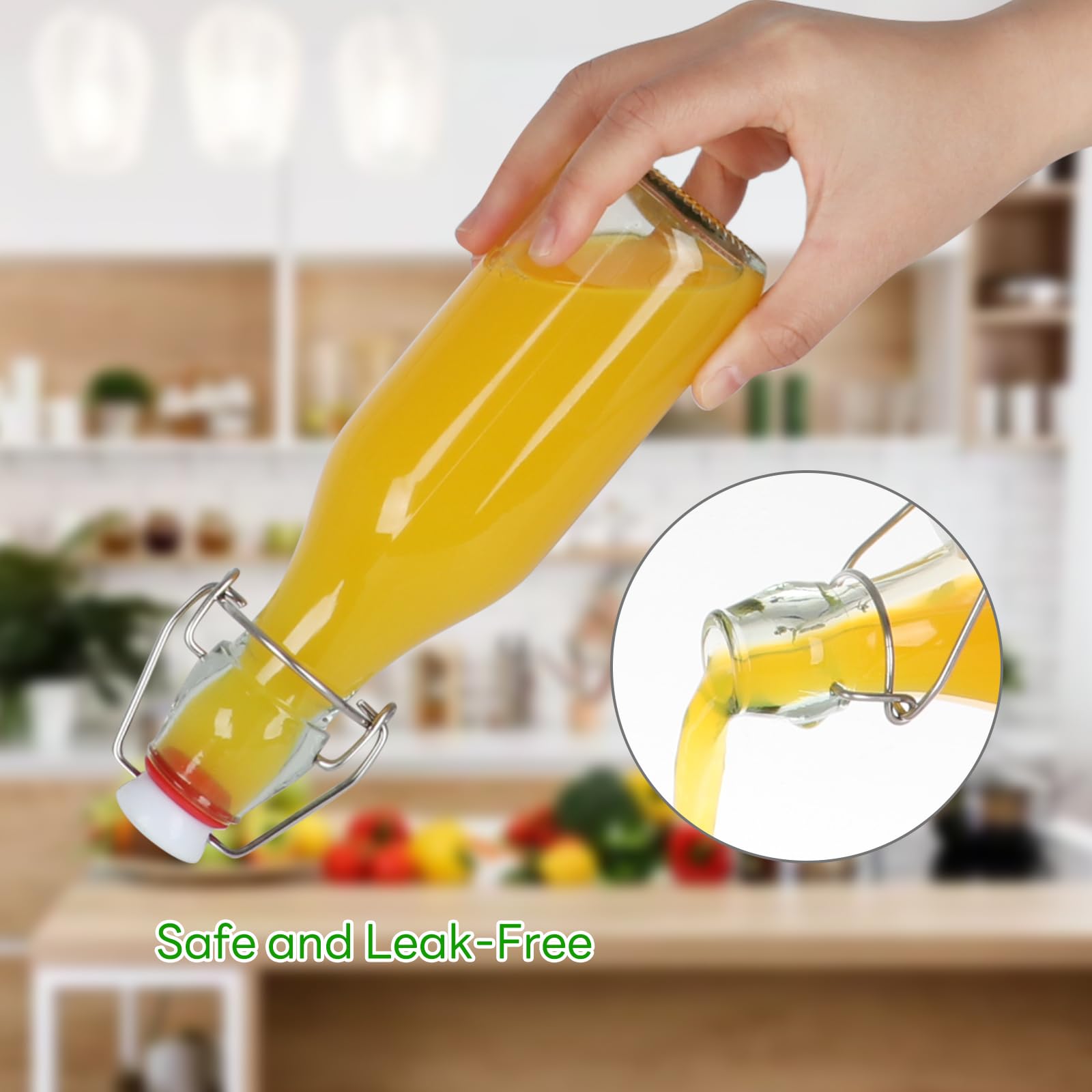 Bügelverschluss-Glasflaschen, Klappdeckel, Bierbrühflasche mit Verschluss, für Kombucha, 2. Gärung, Kefir, Vanilleextrakt, Getränke, luftdichter Deckel, 12 Stück