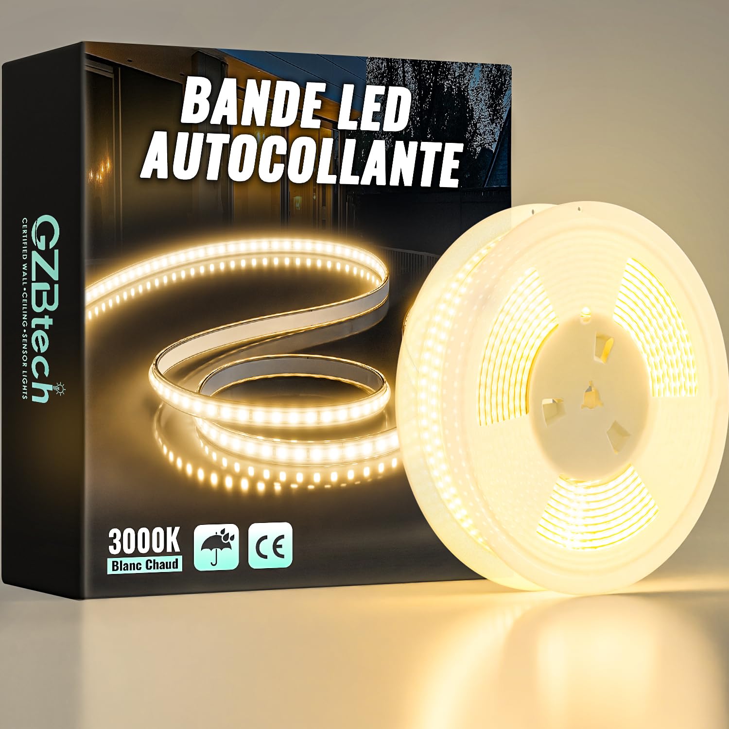 GZBtech Tira de luces LED de silicona, 15 m, 230 V, 3000 K, luz blanca cálida, para armario, se puede acortar, autoadhesiva, para dormitorio, cocina, interior, exterior, decoración y uso comercial