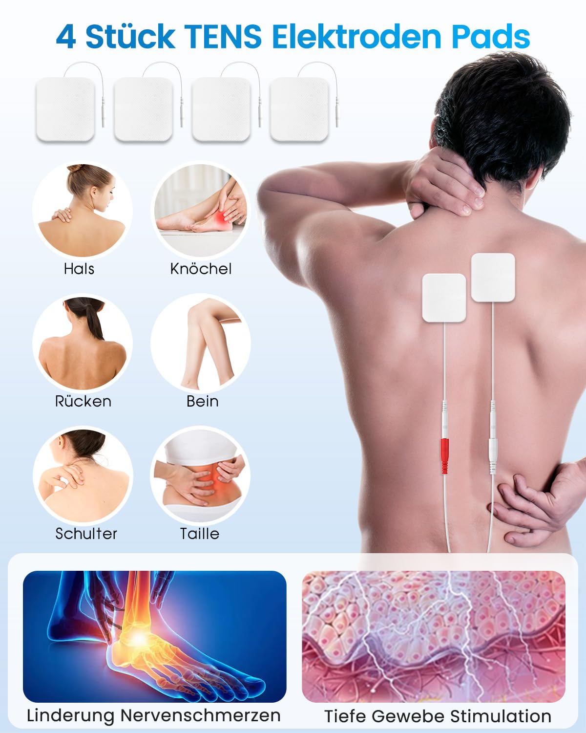 Medic Durchblutungs-stimulator Beine, Durchblutungsstimulator Füße Beine mit 4 TENS Elektroden Pads, EMS Fußmassagegerät Elektrisch Verbessert Durchblutung Neuropathie Linderung Fußschmerzen
