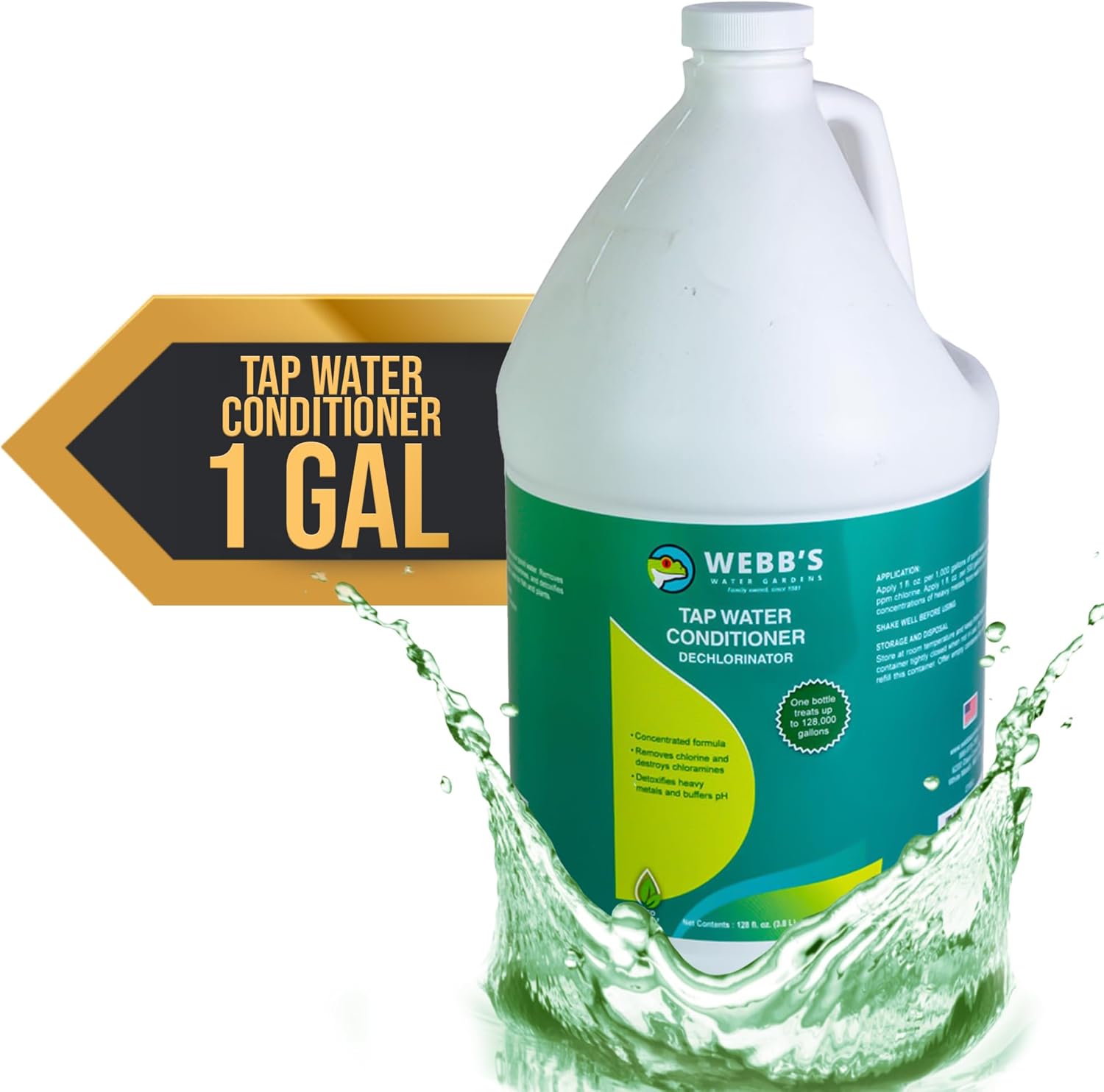 Webb's Water Gardens Essential Tap Water Conditioner Dechlorinator - Ideal for Ponds, Freshwater & Aquariums - Concentrated Formula for Dechlorinated Water - Liquid Supplies for Aquatic Pets - 1 gal