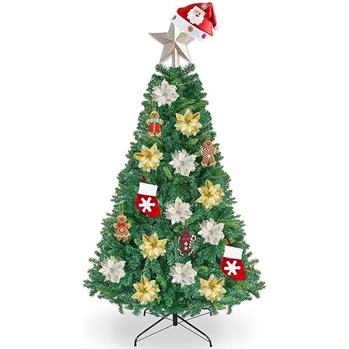 6ft Christmas Tree Unlit, Arbol de Navidad 6 feet, Artificial Green Xmas Tree with 950 Tips and Decorations for Home Office | Spruce Tree with Sturdy Stand, Keep Real Tree Out of Landfill