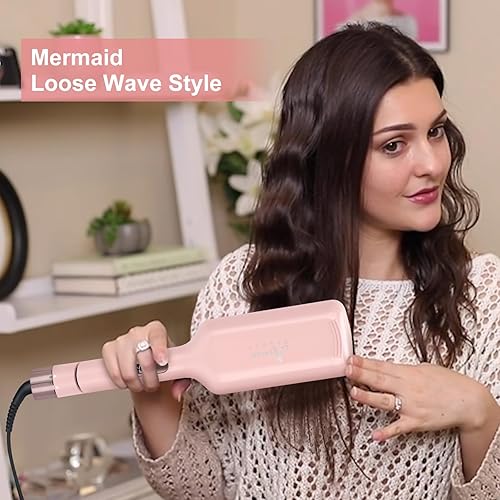 Miniatura 2 de Onduladora de cabello Aima Beauty Twins Mermaid de ondas sueltas de 32mm (1.25"), rizador de ondas anti-quemaduras, varita rizadora de 2 barriles