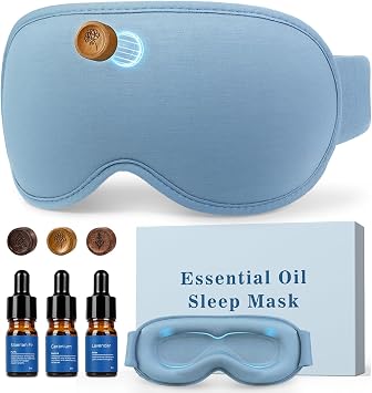 Essential Oils Diffuser Sleep Mask Bamboo Cotton with Aromatherapy, Lavender 3D Eye Mask Blackout, Magnetic Wood Diffuser for Women Men Side Sleeper Travel, Home, Natural Sleep, Relaxation, Meditation