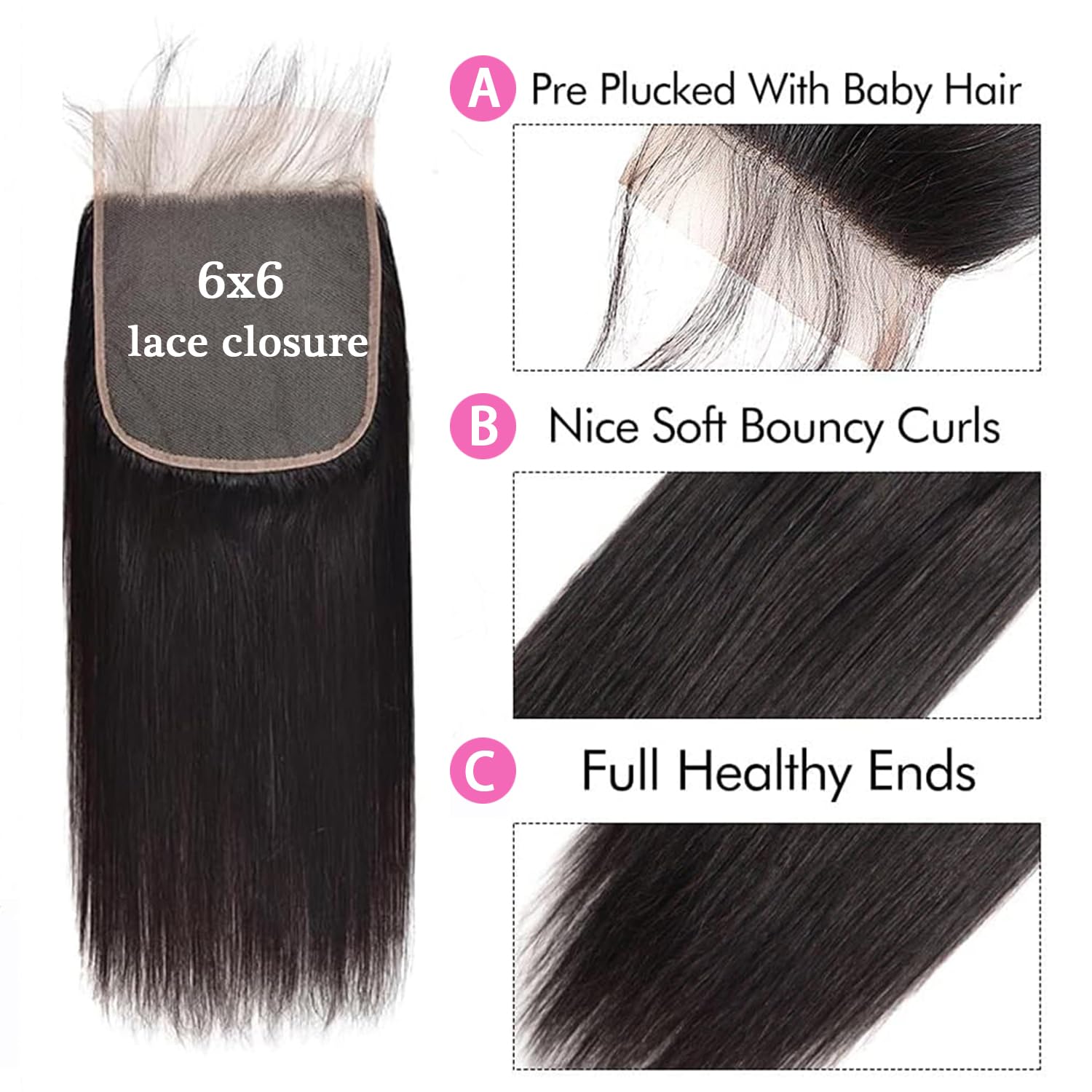 6X6 Hd Closure 20 Inch Human Hair High Density With Pre Plucked Baby Hair Straight 6 By 6 Lace Closure Transparent Lace Brazilian Virgin Remy Human Hair Natural Black