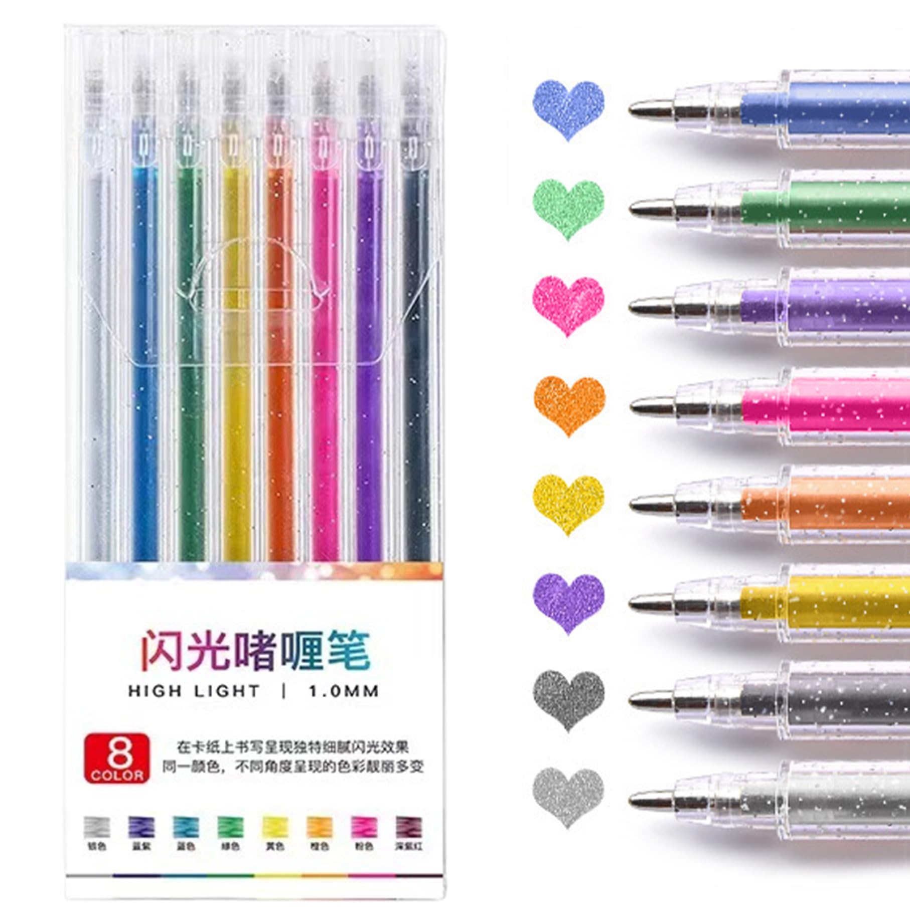 Pensas de gel de brillos, bolígrafos de brillos de neón de 8 colores, de gel de color fino de 1 mm, bolígrafos de brillos para el libro para colorear, garabato de tinta de gel garabateado