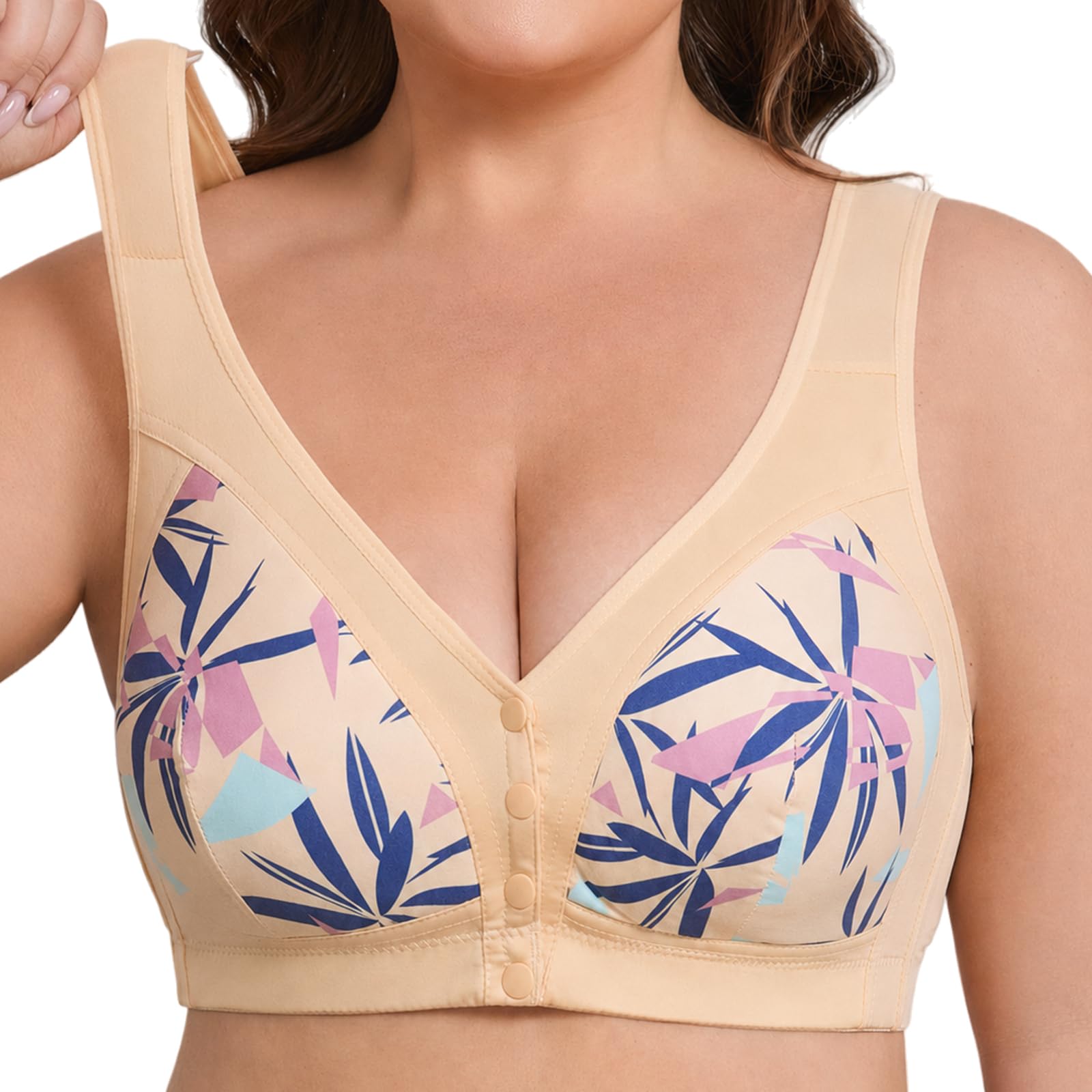 Pack De 4 Sujetadores Sin Aros para Mujer, Ropa Interior Cómoda con Cierre Delantero Y Relleno, Top Tallas Grandes Y Personas Mayores, Diseño Diario Sin Costuras Floral