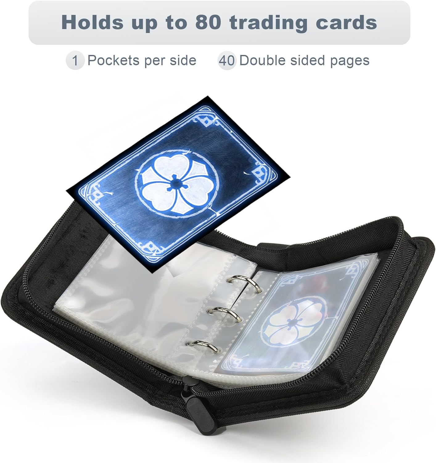 Mini 1-Pocket Trading Card Binder, Holds 80+ Cards with 40 Removable Sleeves, Small Zipper Card Album Case for TCG, MTG, Pokémon, Yugioh, Sports Game Cards, Gift for Kids & Collectors (RED-ZS)