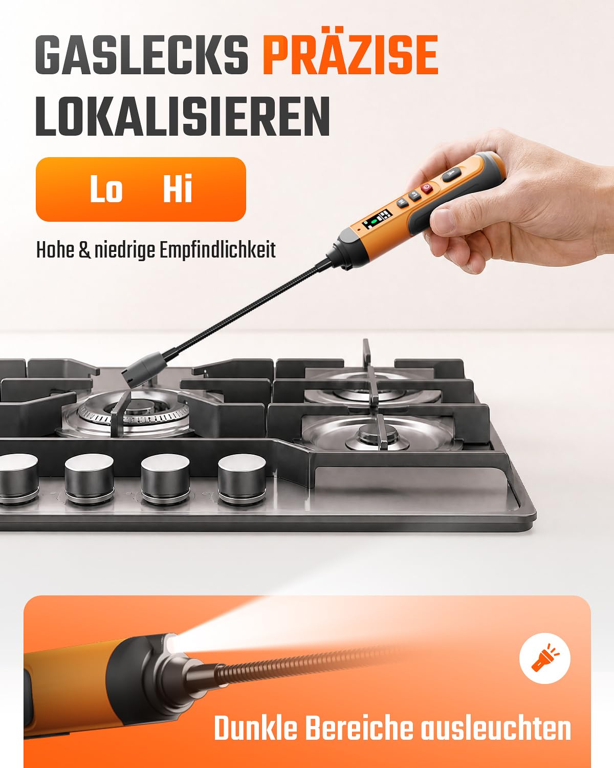 TOPTES PT-336Pro Wiederaufladbarer Gasdetektor, 17,5 cm Flexibler Hals