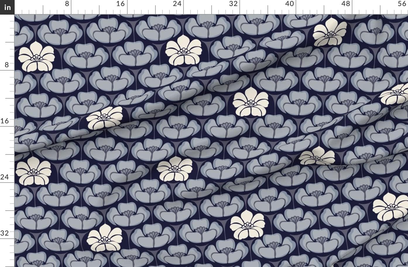 Spoonflower Fabric - 1920S Floral Indigo Flowers Blue White Soft Japanese Printed on Organic Cotton Sateen Fabric by The Yard - Sewing Quilting Apparel Home Decor