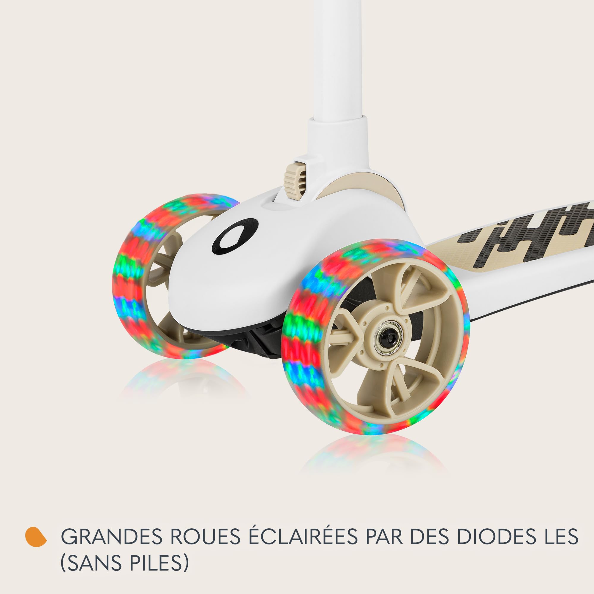 LIONELO Franky 2en1 Trottinette d'équilibre pour Enfants de 3 Ans à 50 kg Patinette de 1 an à 20 kg Roues LED Réglable en Hauteur, Plateforme Antidérapante, Panier (Beige)