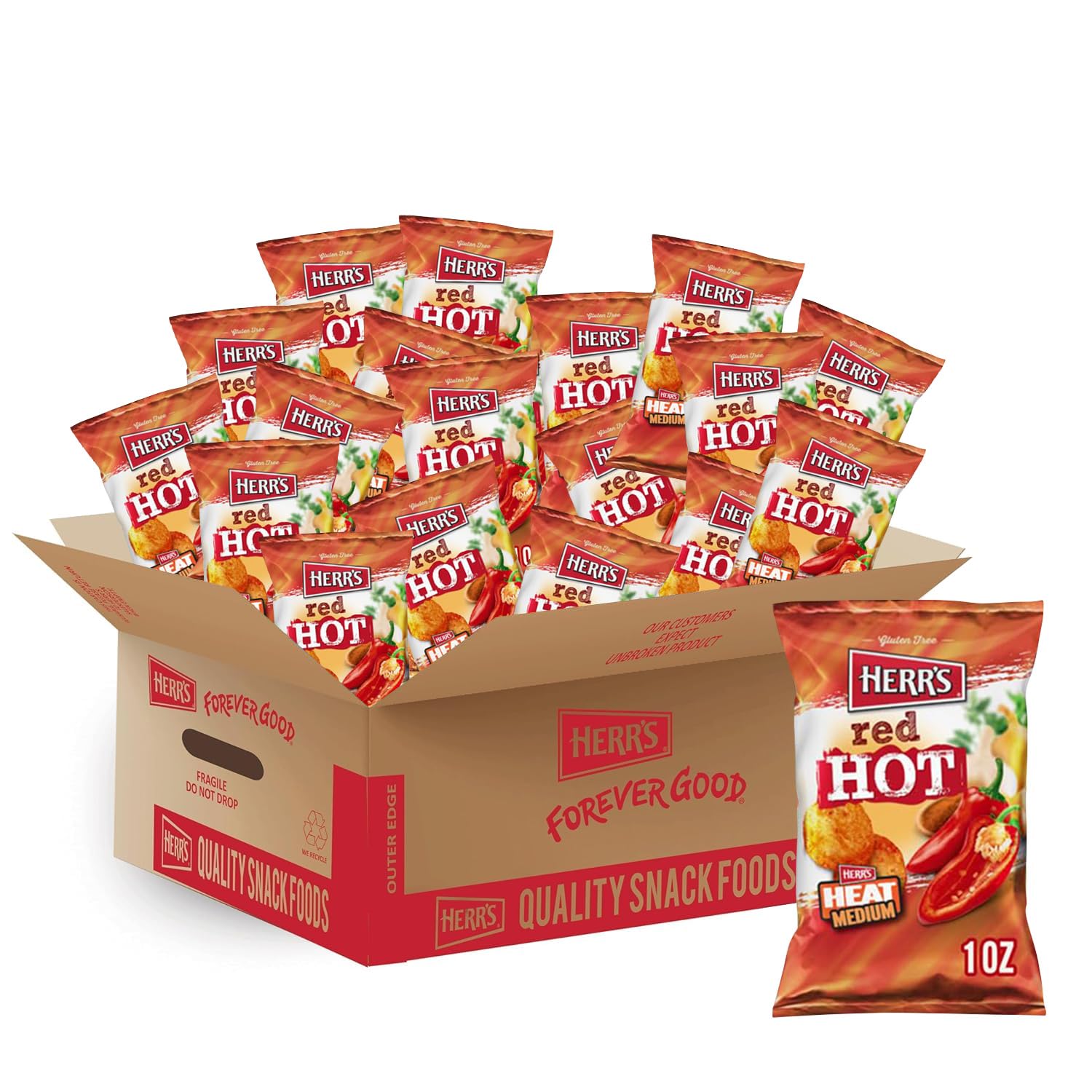 Herr's Red Hot Potato Chips | Medium Heat Chips | Gluten Free Snack, 28g