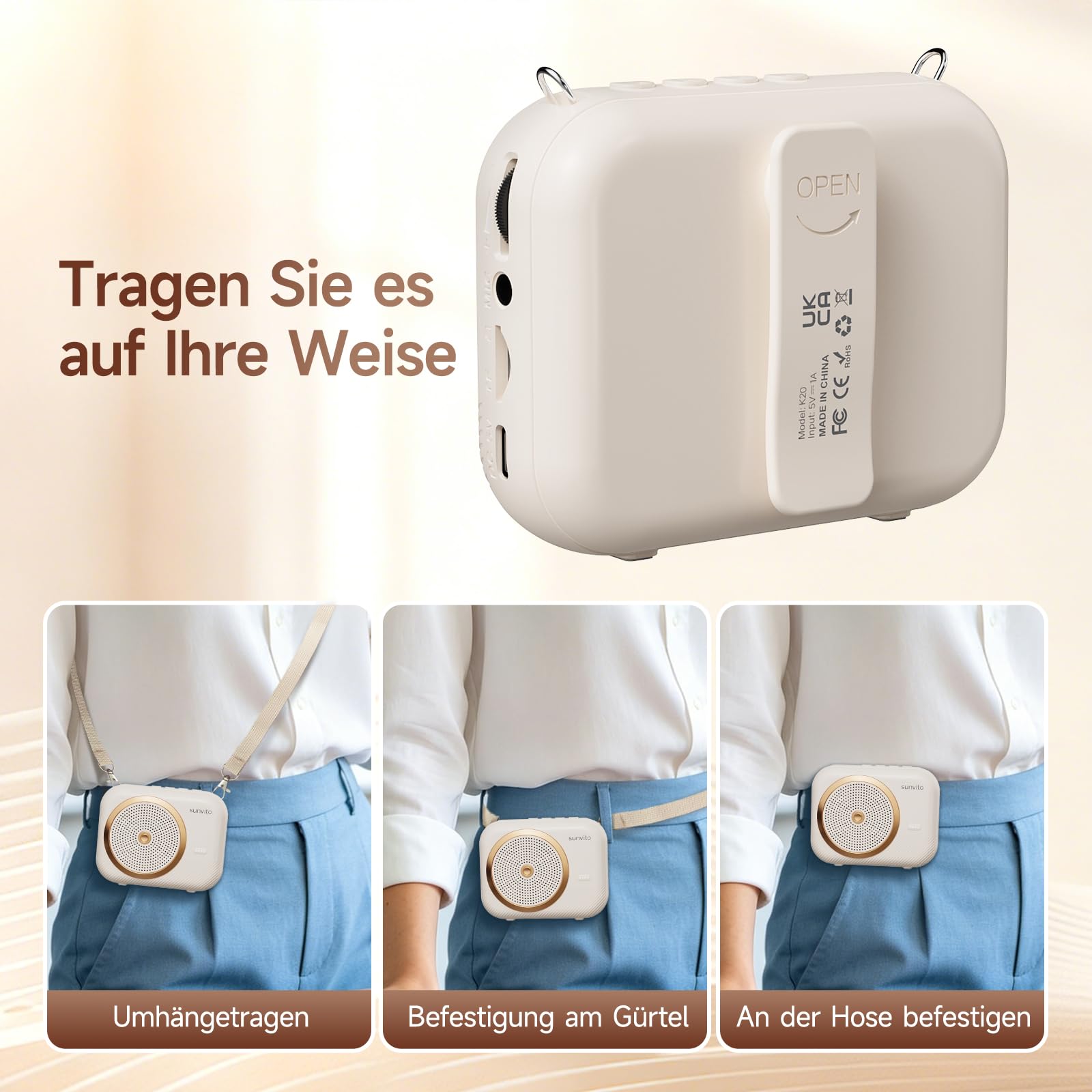 Tragbarer Sprachverstärker Bluetooth Lautsprecher mit 2 kabellosem Headset-Mikrofon, wiederaufladbarer Mini Sprachverstärker für Lehrer, Trainer, Reiseführer, Meetings und Präsentationen