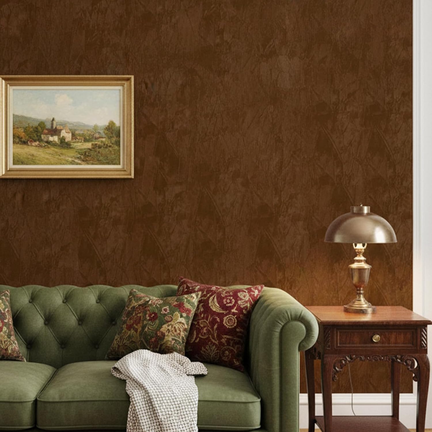 ReWallpaper 24in x 16.5ft Brown Velvet Wallpaper Peel and Stick Luxury Velvet Fabric Wall Covering Removable Soft Textured Flocked Contact Paper for Cabinets Bedroom Headboard Living Room Accent Walls