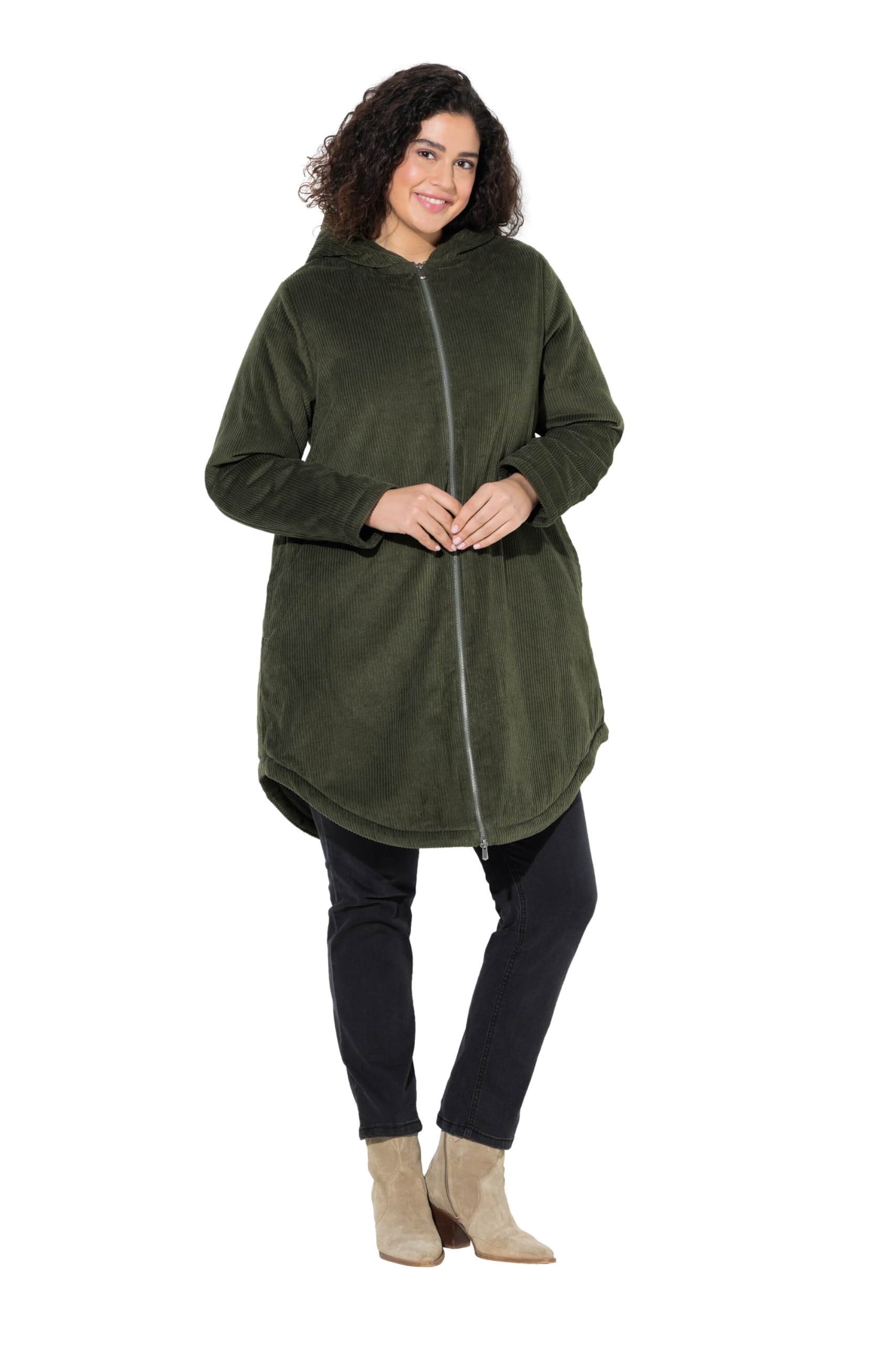 Ulla Popken Damen große Größen Übergrößen Plus Size Cord-Parka, Kapuze, Taillen-Tunnelzug, wattiert 842948