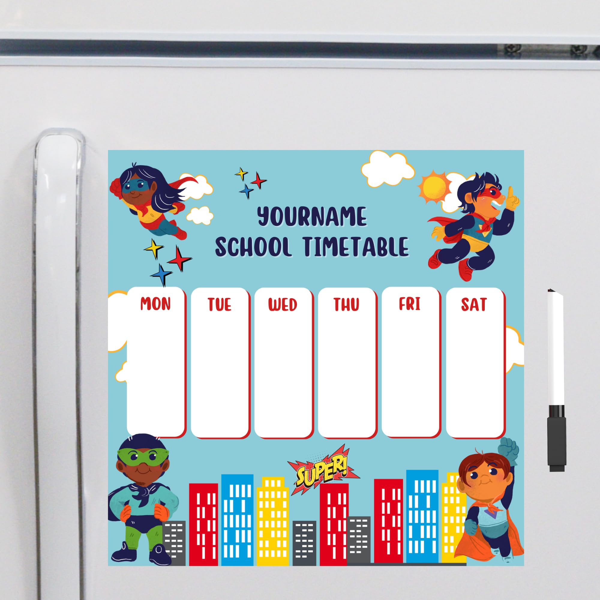 School Timetable for Kids Personalized Magnetic Refrigerator Weekely Planner Organiser Sheet with Erase Magnetic Marker Cartoon Theme-image-24
