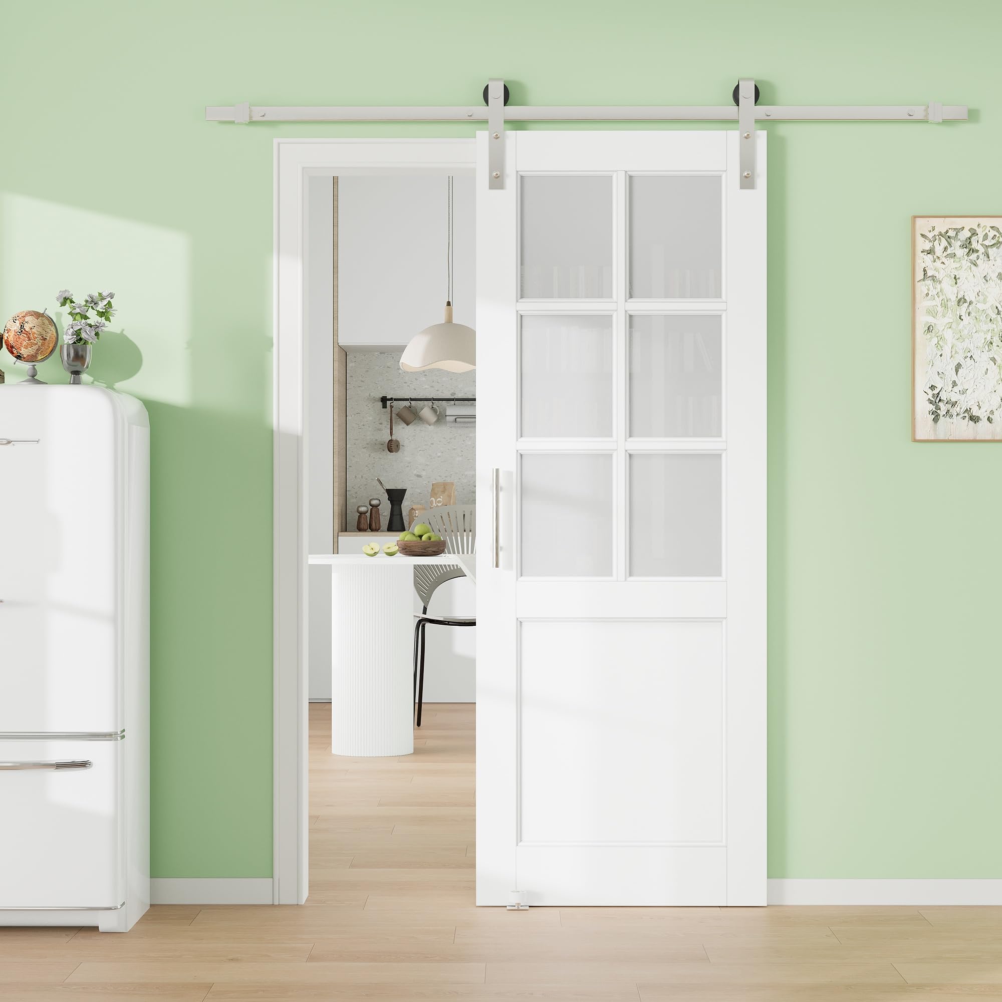 30" x 80" Presembled 6-Panel Molded Panel Barn Door with 72" Track Kit