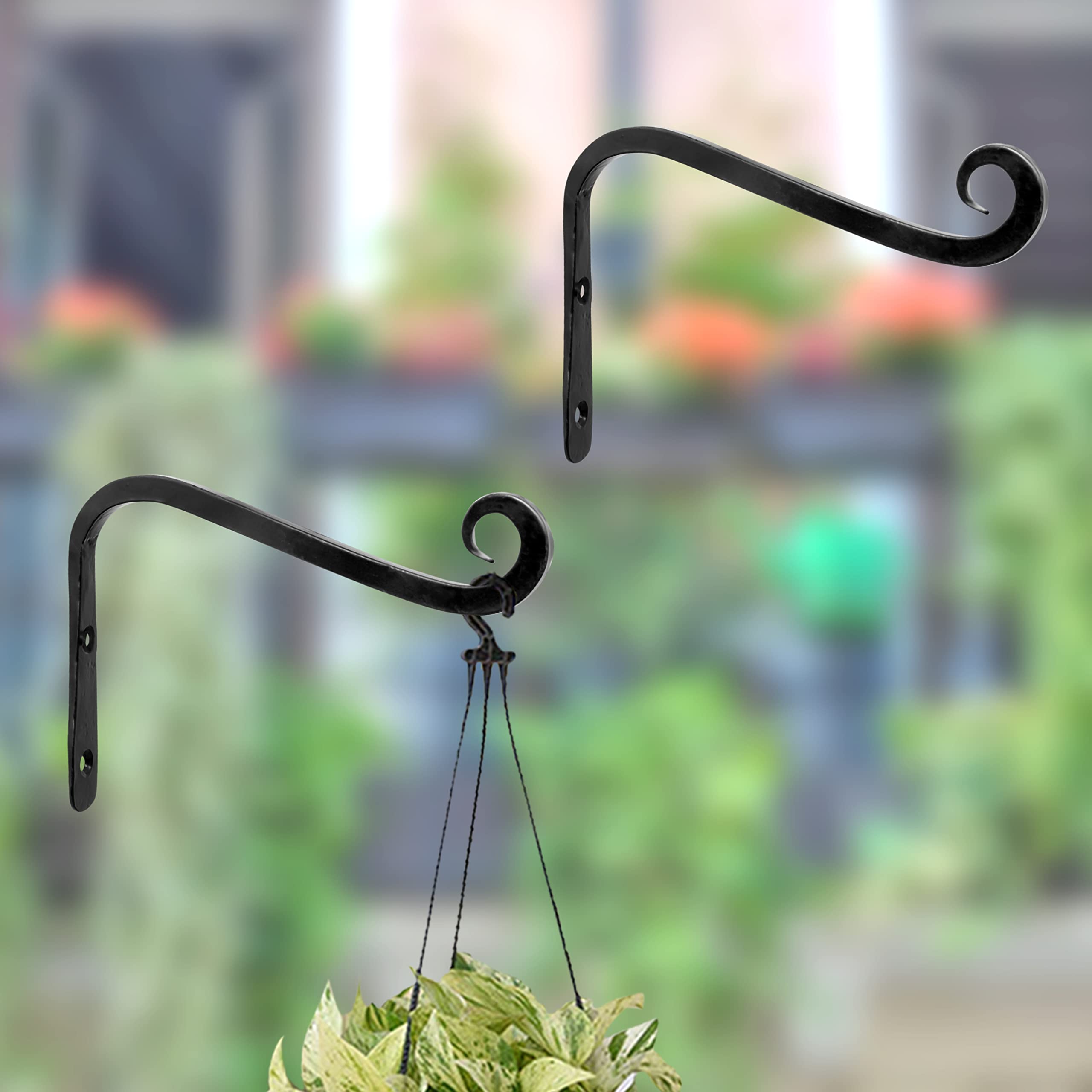 Metal Wall Hook Hanging Plant Bracket | Decorative Straight Plant ,Hanger for Pots Bird Feeders, Planters, Lanterns, Cotton, Wind Chimes Indoor and Outdoor Hanger (Pack Of 2, Large Black 27)-image-32