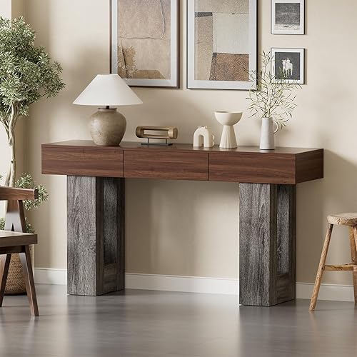 Miniatura 15 de PAKASEPT Mesa consola de 63 pulgadas de largo con luces LED coloridas y 3 cajones, mesa rectangular de madera para sofá detrás del sofá, mesa de